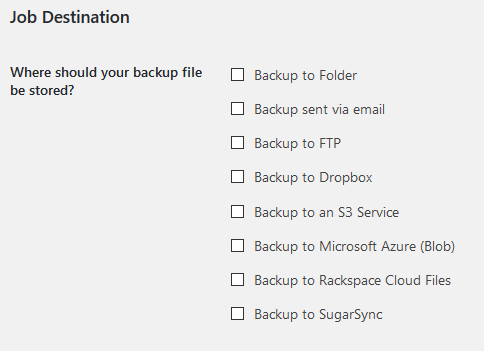 BackWPup Job Destination