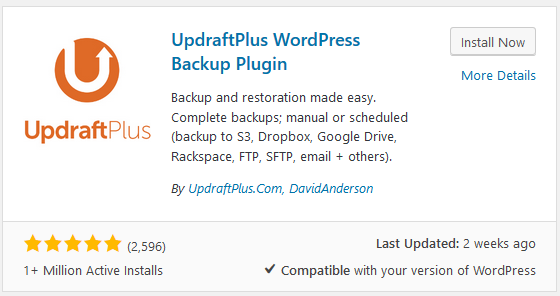 Updraft Plus backup plugin