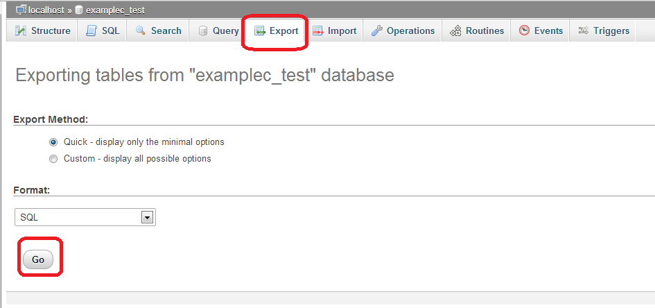 Export database in phpmyadmin