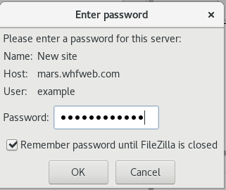 linux ftp filezilla password